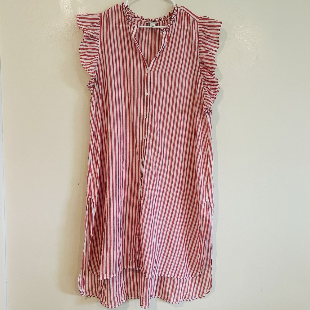 Lightweight Beach Dress Sz 18/20 (2XL) Button Front Striped Flutter Sleeve